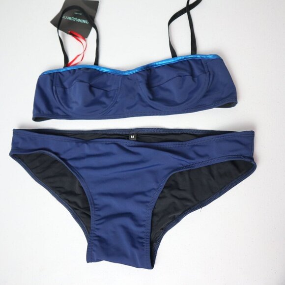 NEW Cynthia Rowley  2pcs  Blue Solid Sweetheart Swim  Set M - Picture 1 of 10